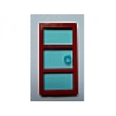 Part 60797c01 Red Door 1 x 4 x 6 with 3 Panes and Stud Handle with Trans-Light Blue Glass 